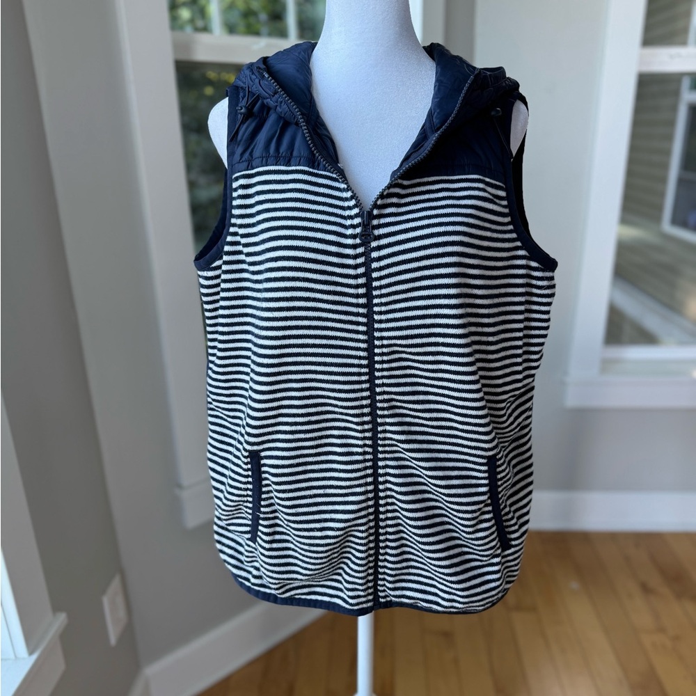 Tommy Hilfiger Athluxe Navy Blue White Striped Hooded Vest Sz Large